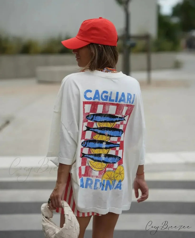 Baggy Y2K Summer Fish Print Tee t-shirt-250223