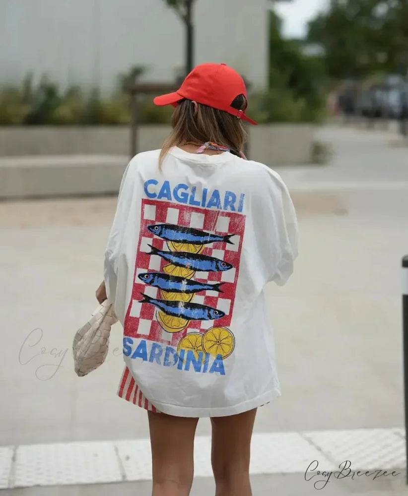 Baggy Y2K Summer Fish Print Tee t-shirt-250223