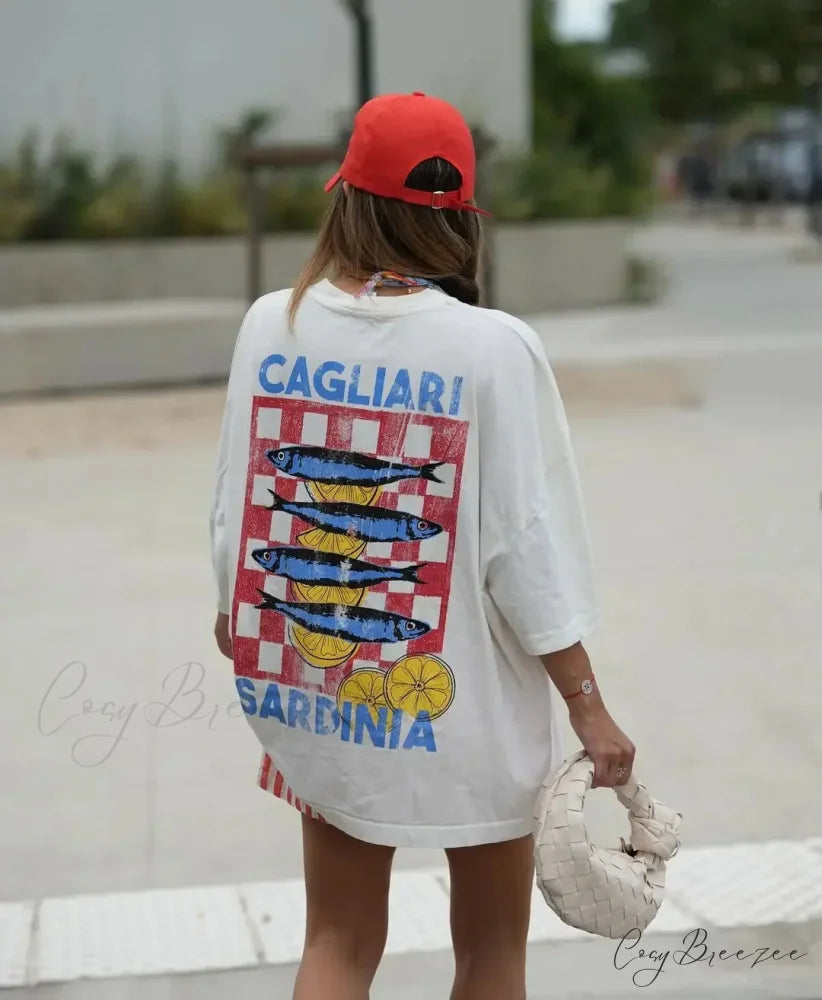 Baggy Y2K Summer Fish Print Tee t-shirt-250223