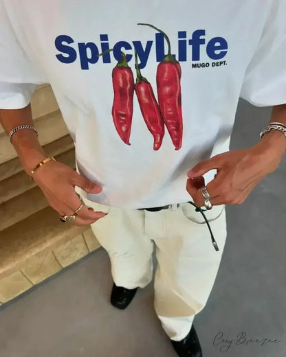 Baggy Y2K Summer Fish Print Tee white3 / S t-shirt-250223