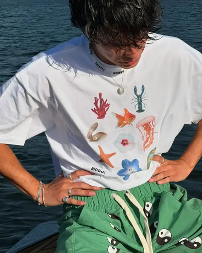 Baggy Y2K Summer Fish Print Tee white5 / S t-shirt-250223