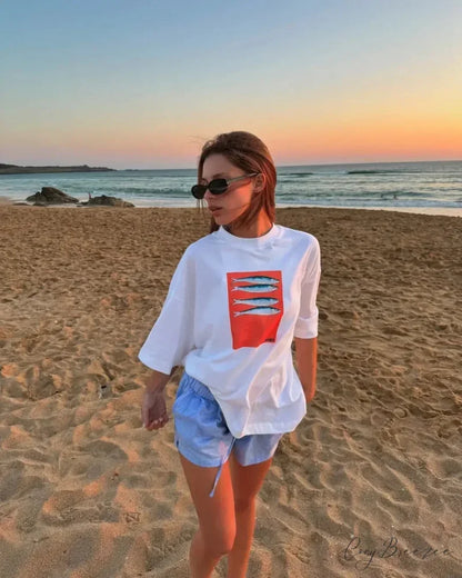 Baggy Y2K Summer Fish Print Tee white7 / S t-shirt-250223
