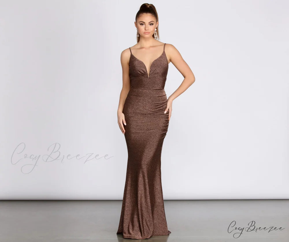 Bali Lurex Deep Charming V Ruched Dress