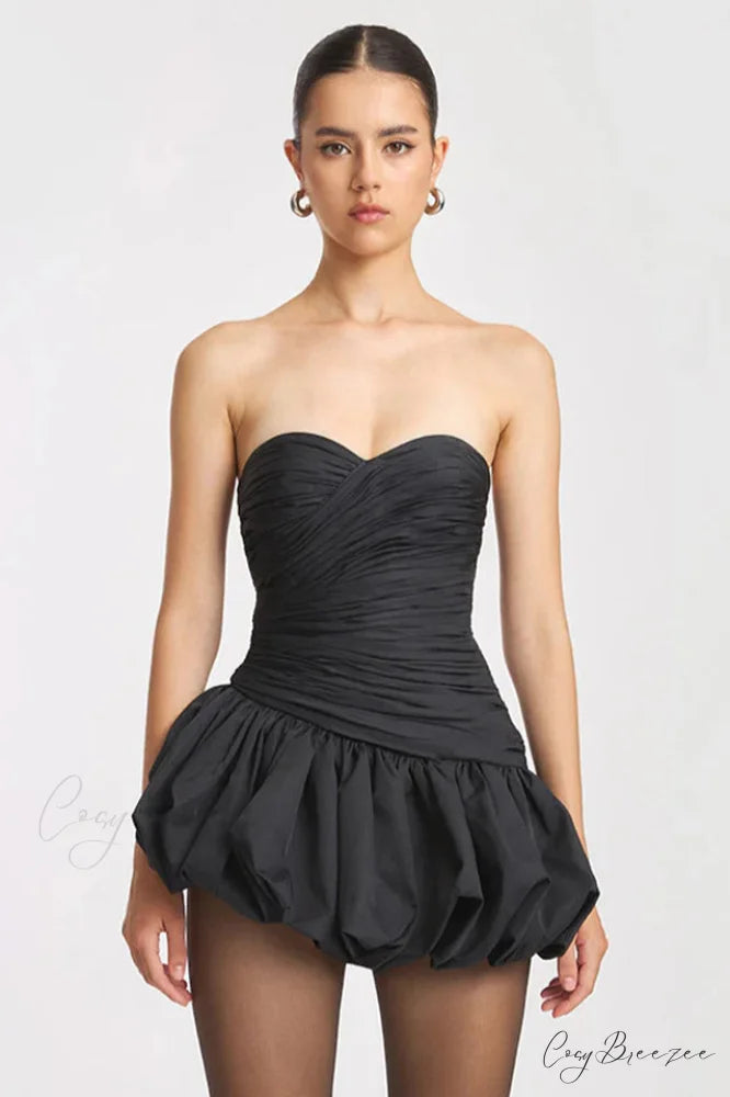 Balloon Draped Stylish Mini Dress XS / Black