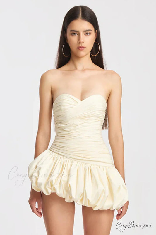 Balloon Draped Stylish Mini Dress XS / Ivory