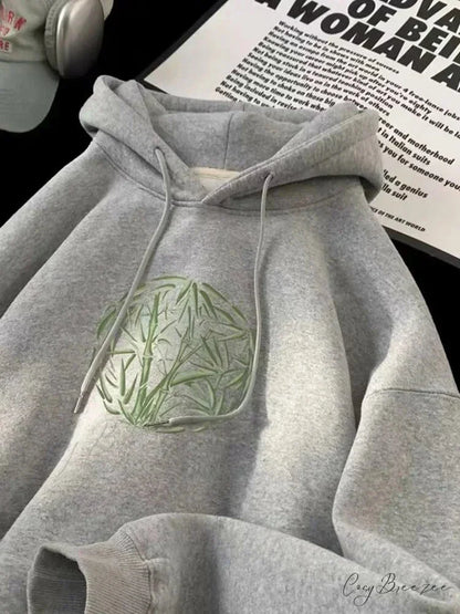 Bamboo Pattern Print Relaxed Y2K Hoodie GRAY / M(40-45KG) hoodies-241228