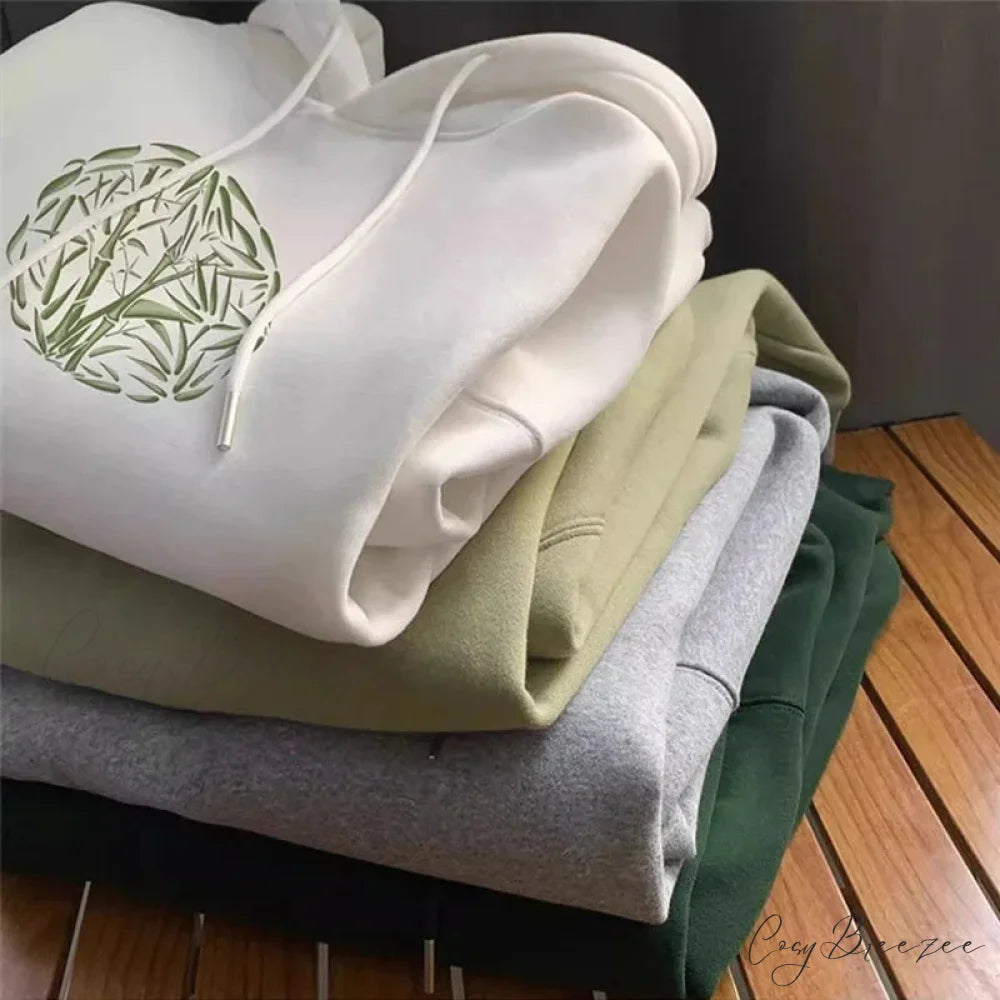 Bamboo Pattern Print Relaxed Y2K Hoodie hoodies-241228