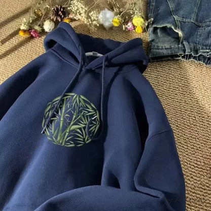 Bamboo Pattern Print Relaxed Y2K Hoodie hoodies-241228