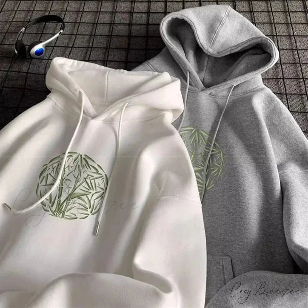 Bamboo Pattern Print Relaxed Y2K Hoodie hoodies-241228