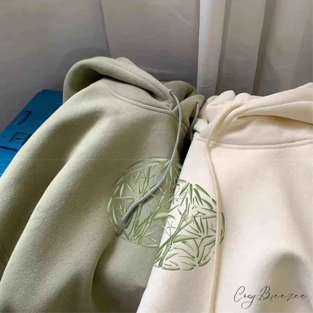 Bamboo Pattern Print Relaxed Y2K Hoodie hoodies-241228