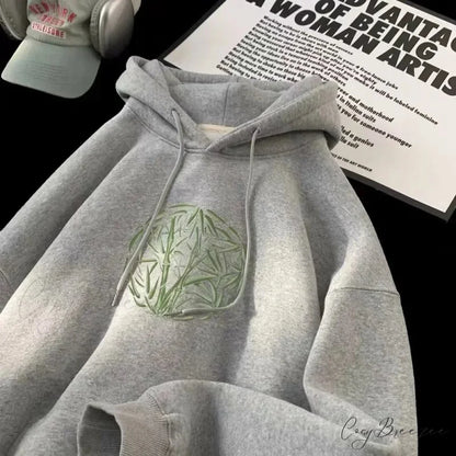Bamboo Pattern Print Relaxed Y2K Hoodie hoodies-241228