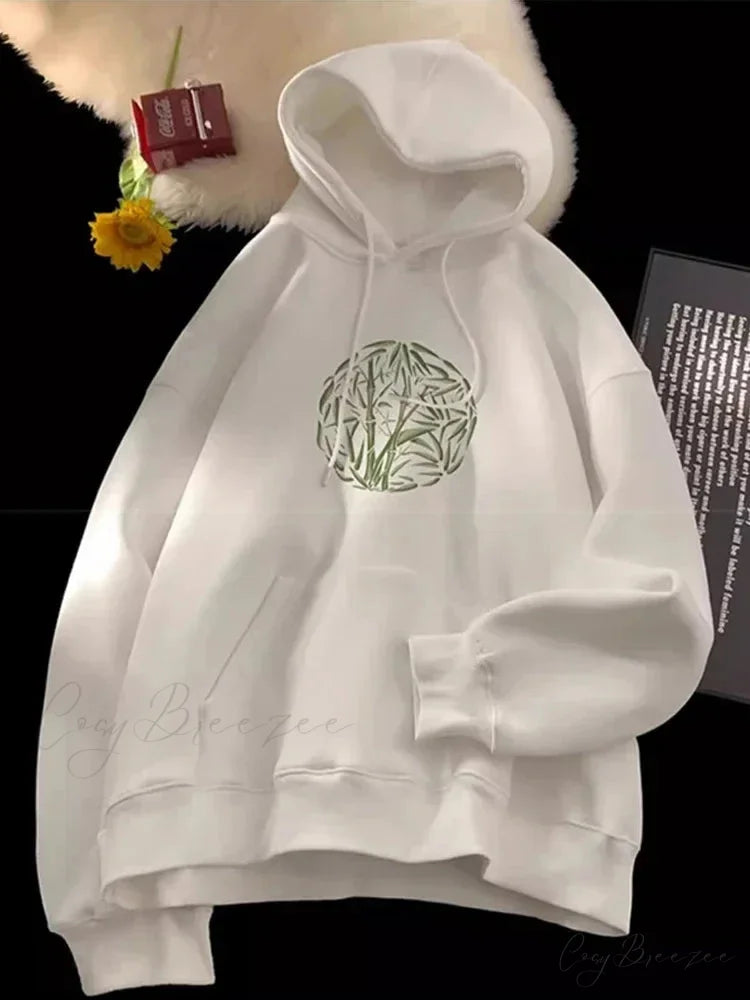 Bamboo Pattern Print Relaxed Y2K Hoodie WHITE / M(40-45KG) hoodies-241228