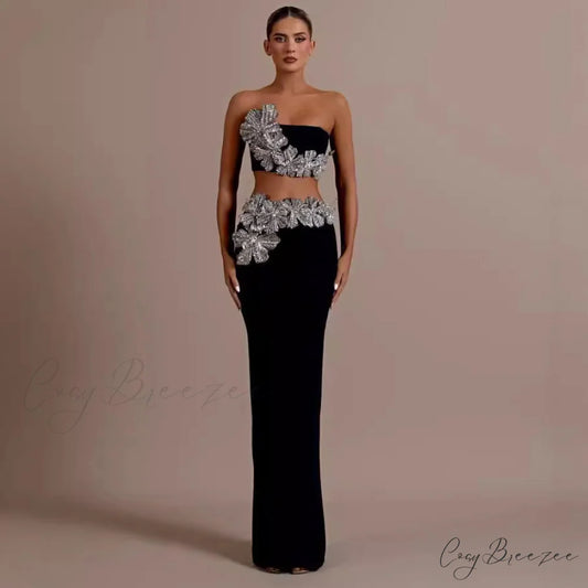 Bandage Dress Set with Crystal Details Formal Dress black / XS promdress-250223