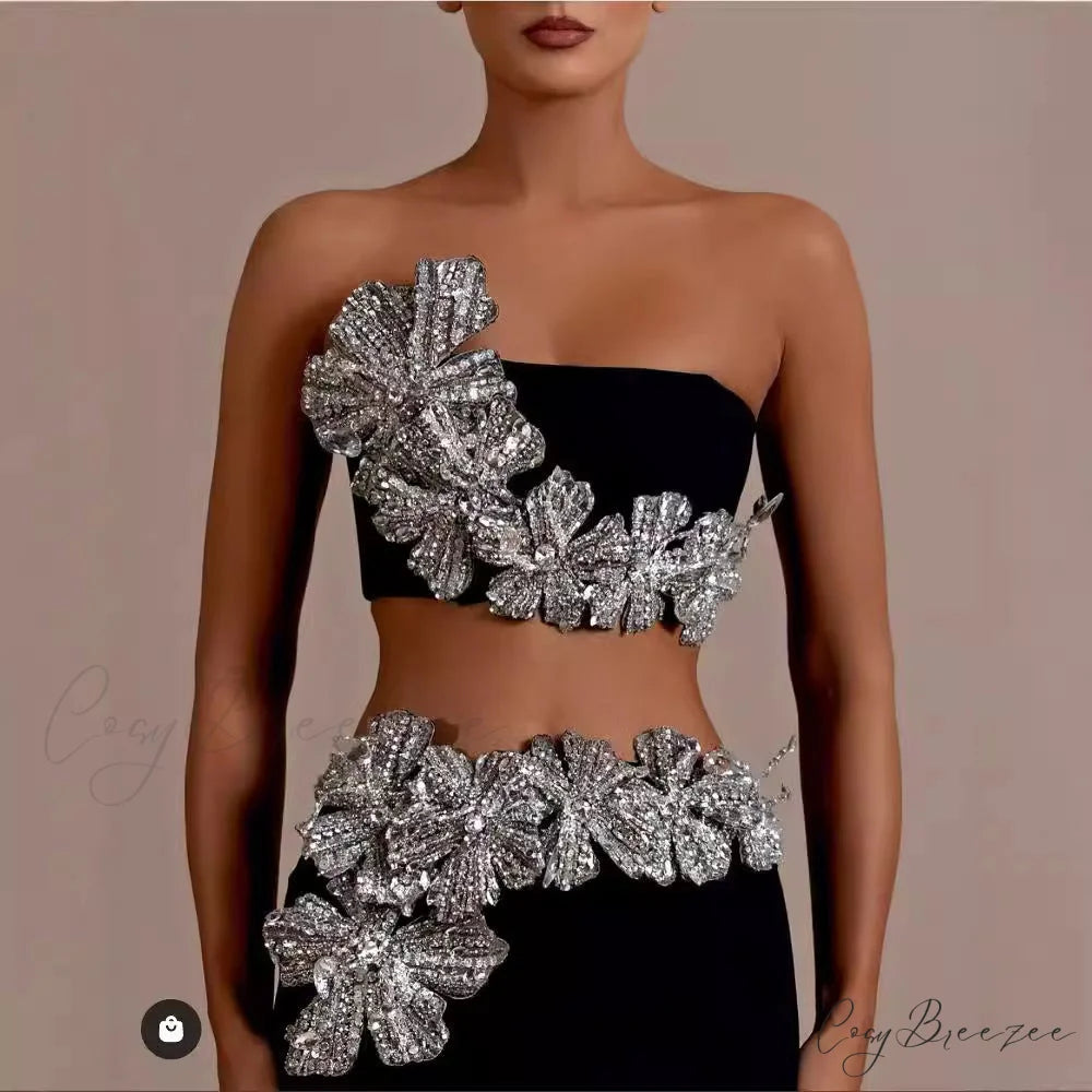 Bandage Dress Set with Crystal Details Formal Dress promdress-250223