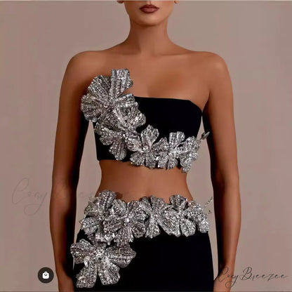 Bandage Dress Set with Crystal Details Formal Dress promdress-250223