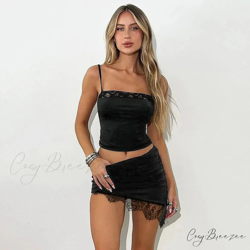 Bandage Lace Trim Asymmetric Mini Dress