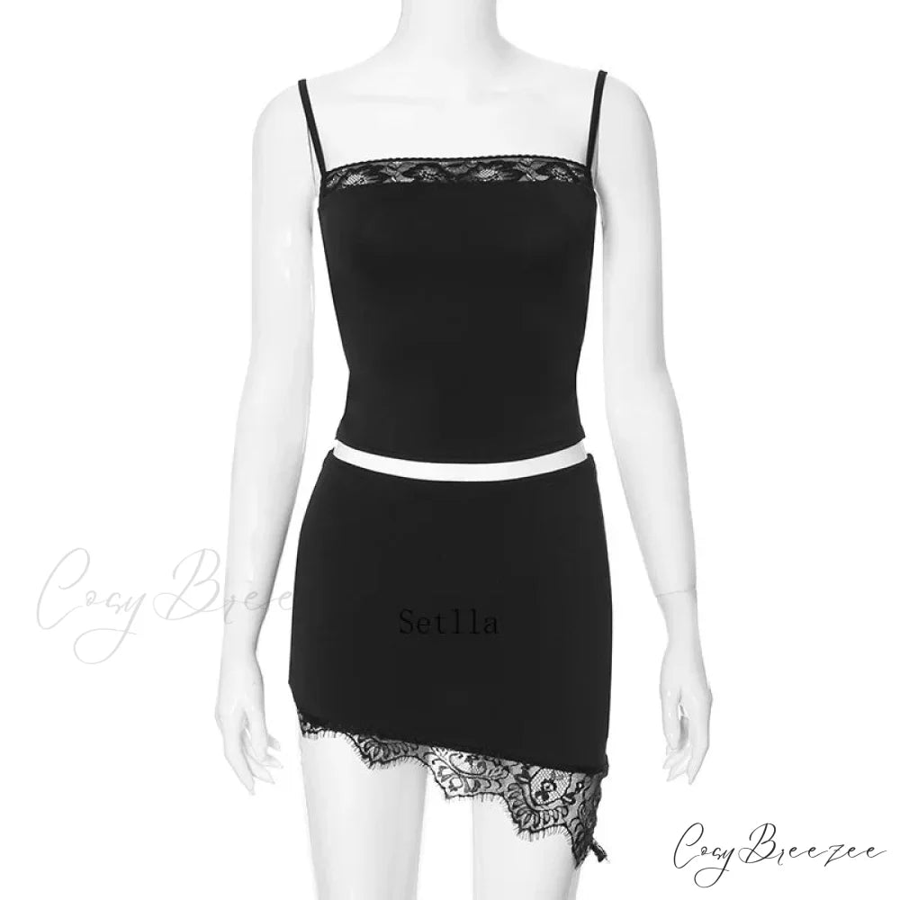 Bandage Lace Trim Asymmetric Mini Dress