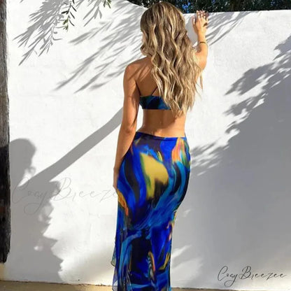 Bandage Slit Ruffle Plunge V-Neck Elegant for Women’s Club Party Print SunSummer Midi Dress