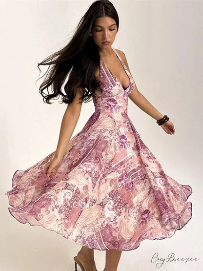 Bandage Waist-Tie A-line Holiday Dress vacationdress-250223