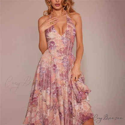 Bandage Waist-Tie A-line Holiday Dress vacationdress-250223