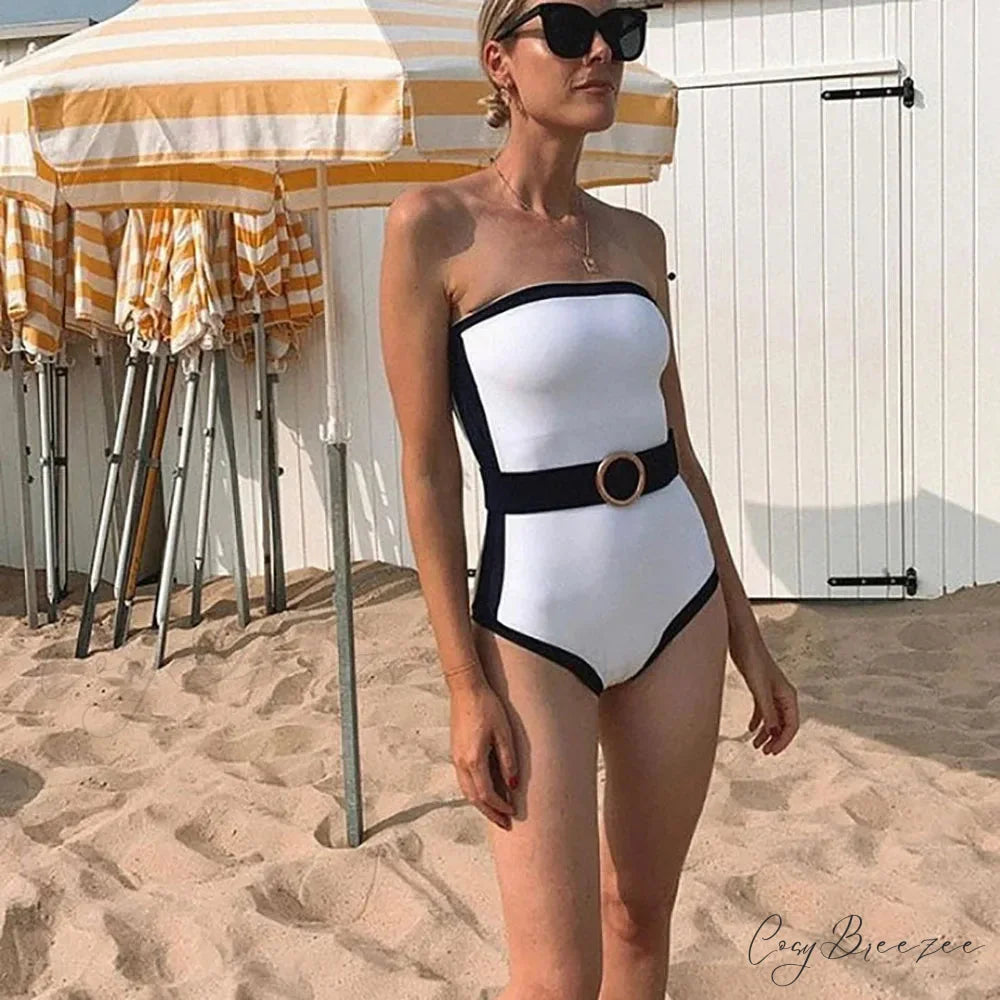 Bandeau Color Block Dots Designer Swimsuit onepiece-250223