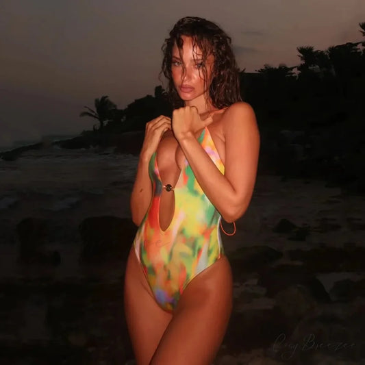 Bandeau Hollow Swimsuit Yellow / S onepiece-250223