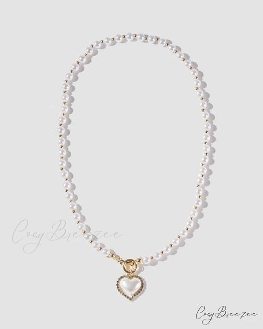 Bar Heart Pearl Necklace