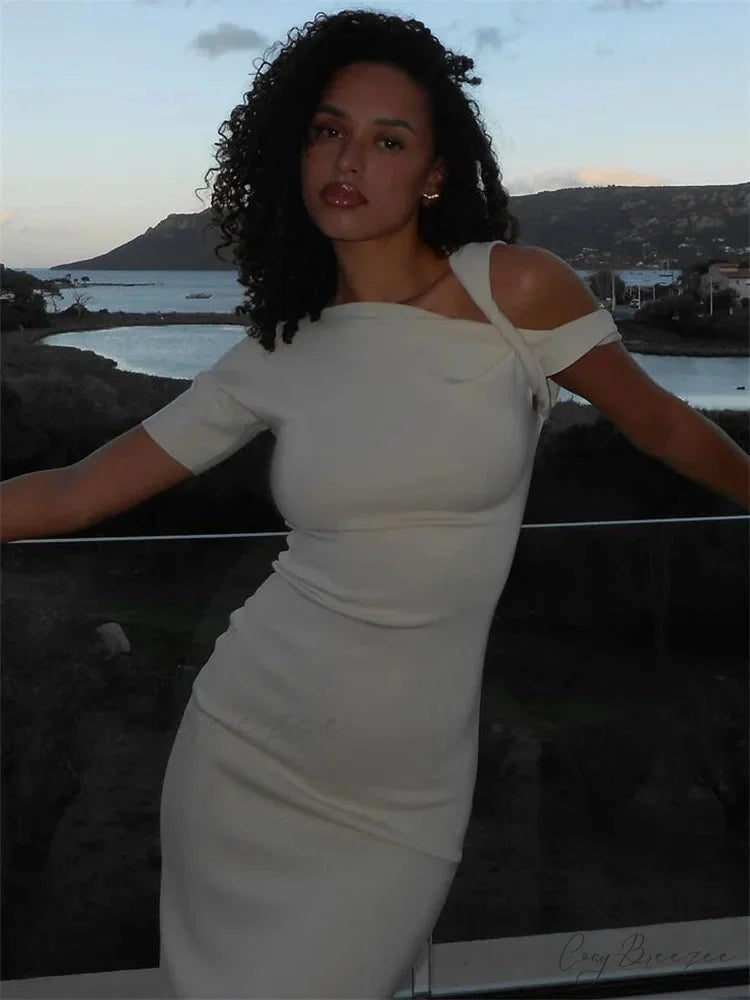 Bare-Shoulder Bandage Mini Gown White Maxi Dress / S minidress-250223