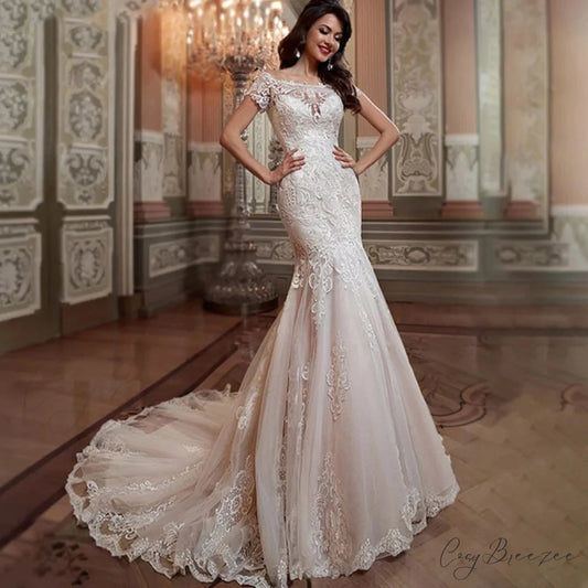 Bare-Shoulder Lace Mermaid Bridal Dress white / 2 weddingdress-250223