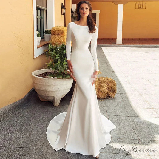 Bare-Shoulder Satin Fishtail Bridal Dress off white / 2 weddingdress-250223