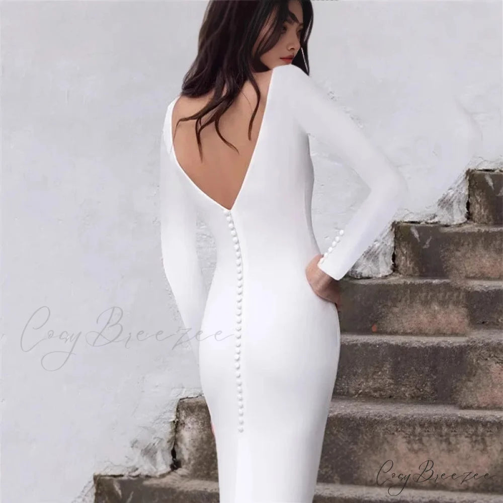 Bare-Shoulder Satin Fishtail Bridal Dress white / 2 weddingdress-250223