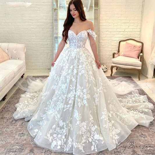Bare-Shoulder Satin Lengthy Train Bridal Gown weddingdress-250223