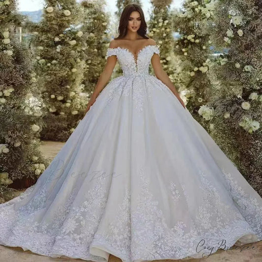 Bare-Shoulder Transparent Tulle Bridal Gown lvory white / 2 weddingdress-250223