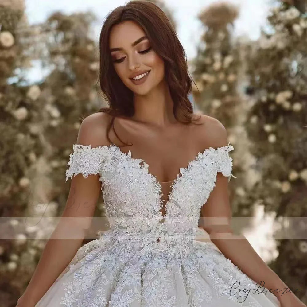 Bare-Shoulder Transparent Tulle Bridal Gown weddingdress-250223