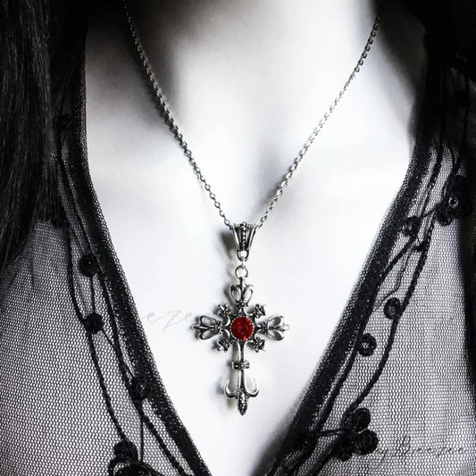 Baroque Gothic Large Silver Cross Pendant Wholesale Necklace BLACK