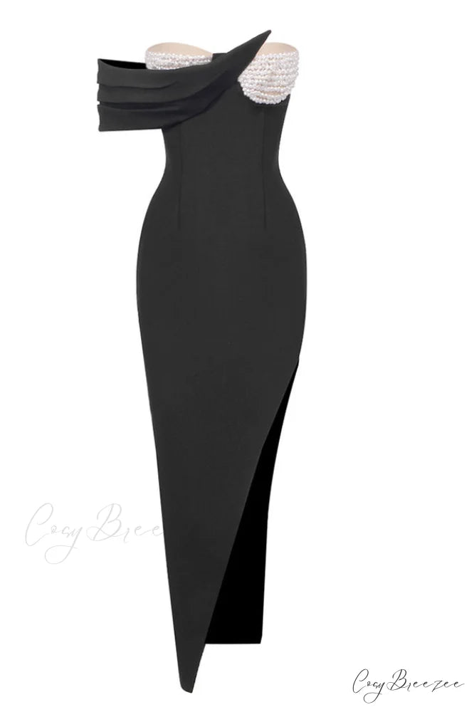 Baroque Pearl Stylish Chest Cup Dress XS / Black