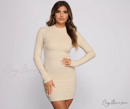 Basic Babe Ribbed Charming Knit Mini Dress NATURAL / S
