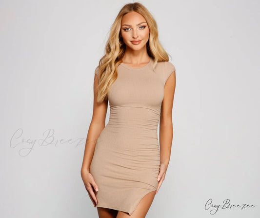 Basic Chic Stylish Ribbed Knit Dress COFFEE / XS