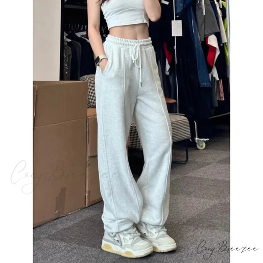Basic Grey Knit Jogger Pants white / S pants-241228