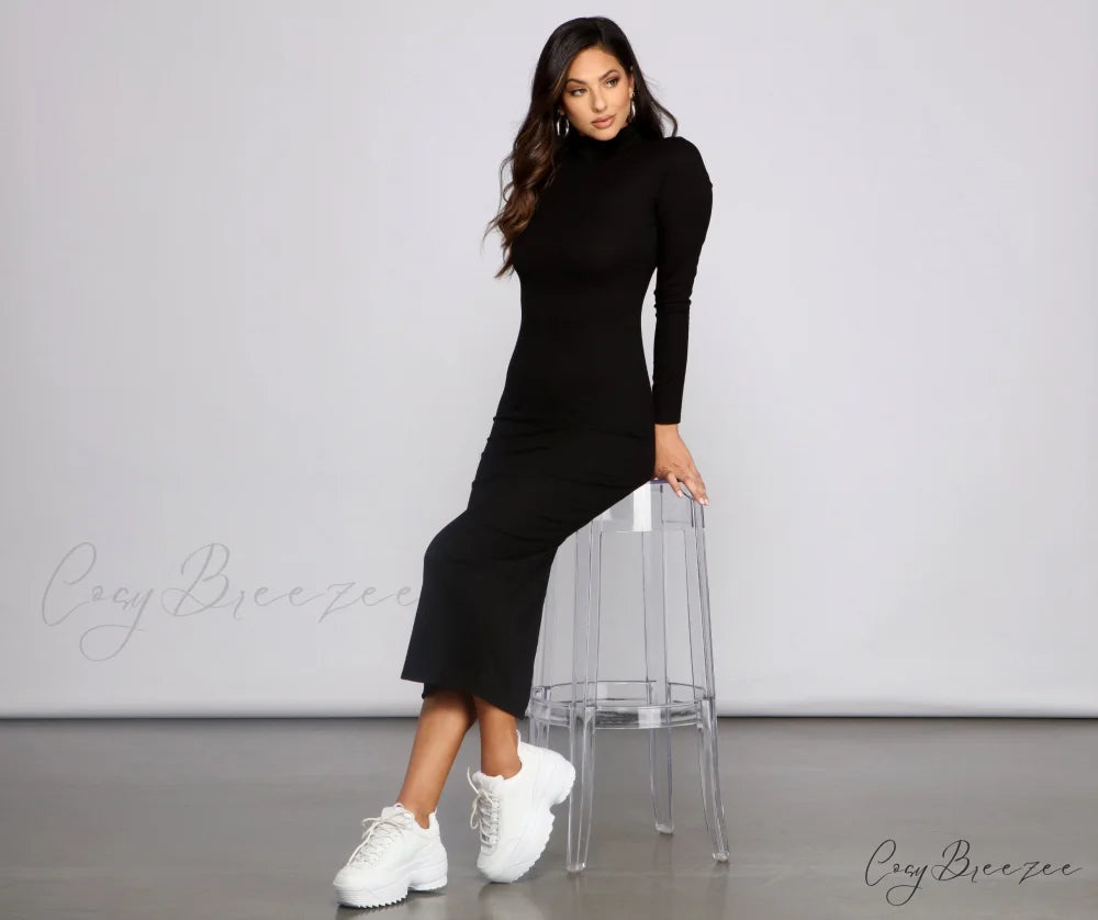 Basic Mood Ribbed Charming Knit Maxi Dress BLACK / S