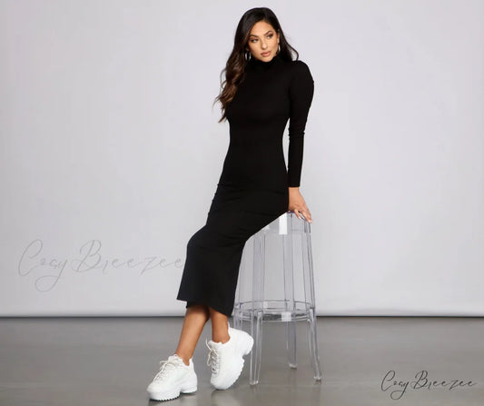 Basic Mood Ribbed Charming Knit Maxi Dress BLACK / S