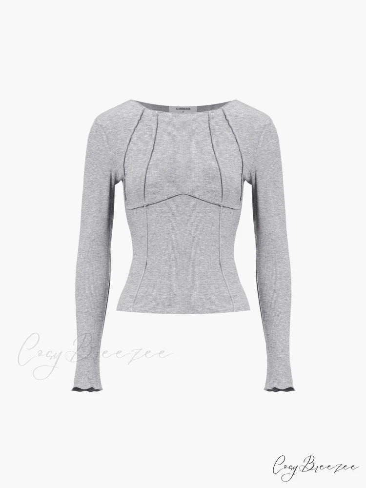 Basic Piping Graceful Long Sleeve Top Grey / XS
