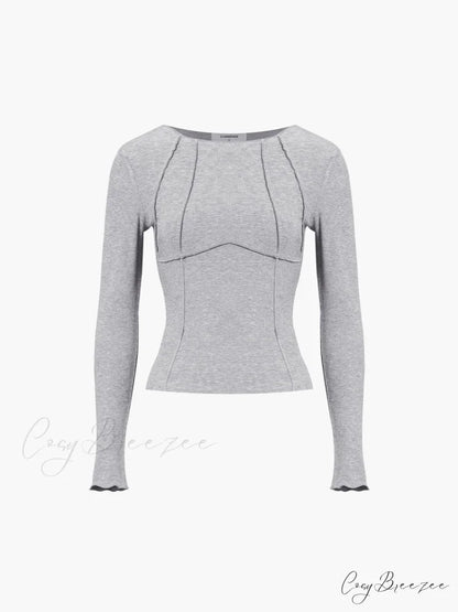 Basic Piping Graceful Long Sleeve Top Grey / XS