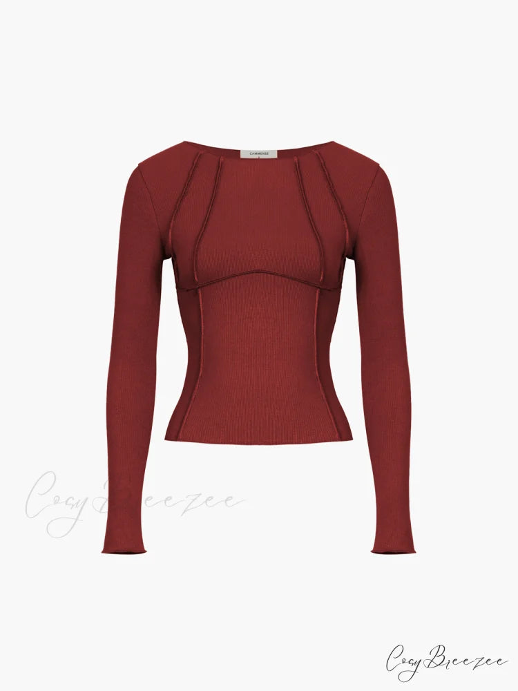 Basic Piping Graceful Long Sleeve Top Red / XS