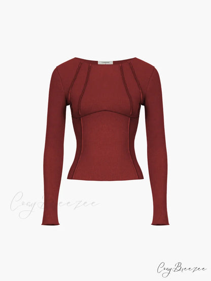 Basic Piping Graceful Long Sleeve Top Red / XS
