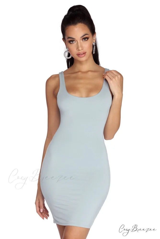 Basic Scoop Stylish Mini Dress LIGHT BLUE / XS