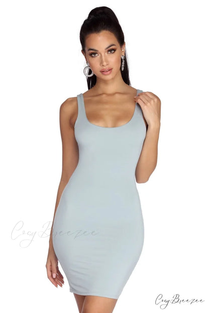 Basic Scoop Stylish Mini Dress LIGHT BLUE / XS