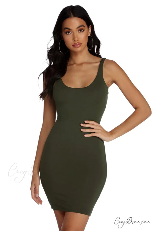 Basic Scoop Stylish Mini Dress OLIVE / XS