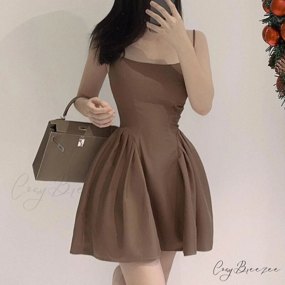 Basic Slim Slash Trendy Neck Sleeveless Mini Dresses Auburn / S