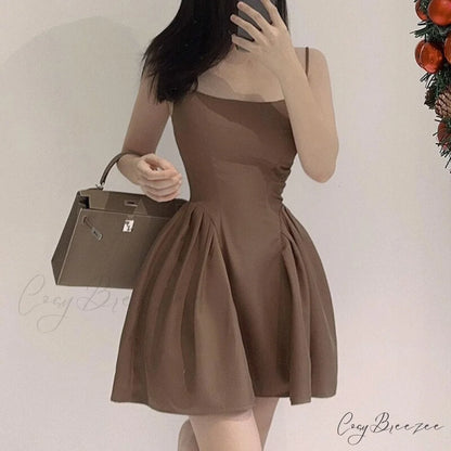Basic Slim Slash Trendy Neck Sleeveless Mini Dresses Auburn / S